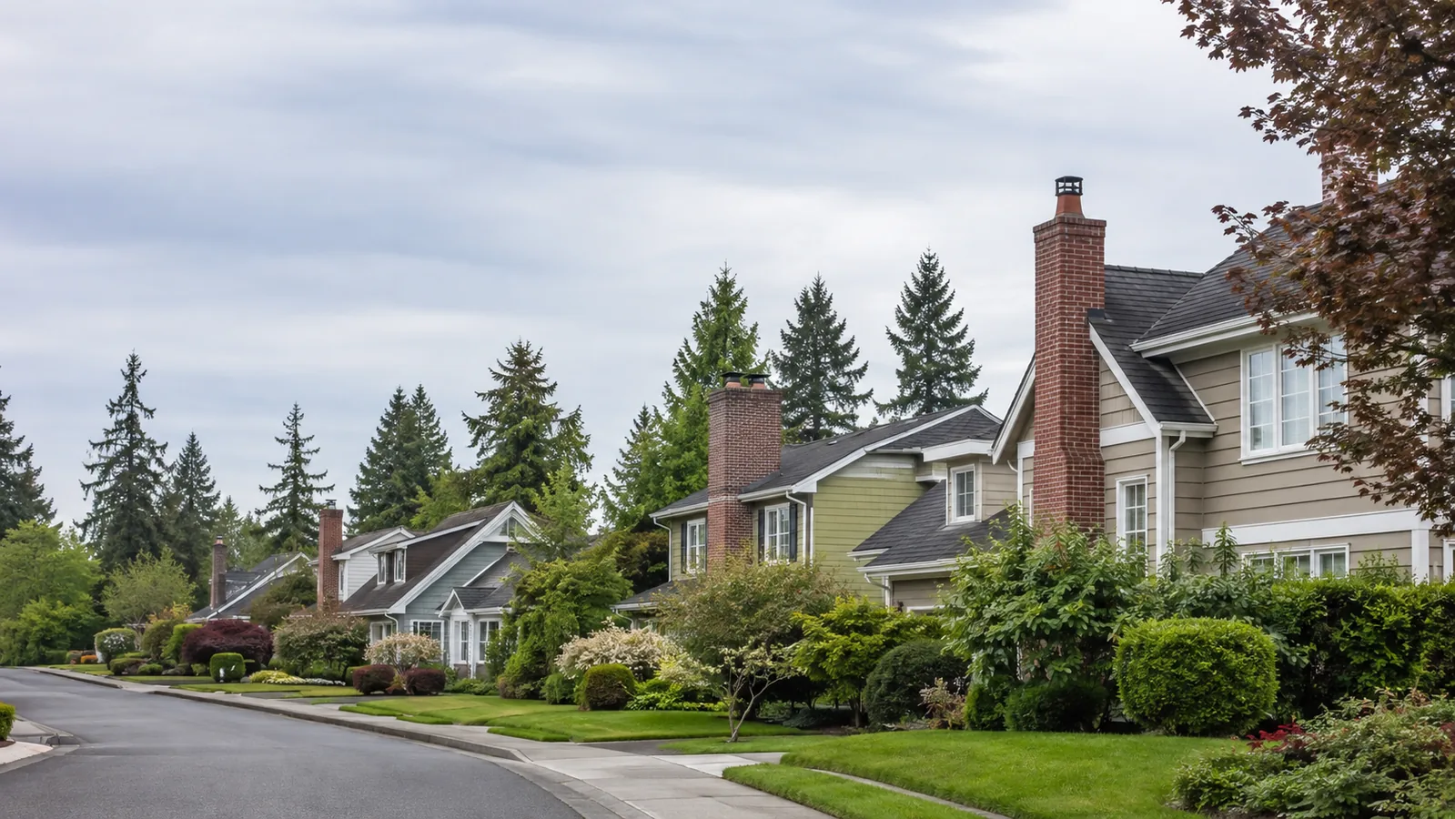 Neighborhood homes with chimneys representing chimney service area routing