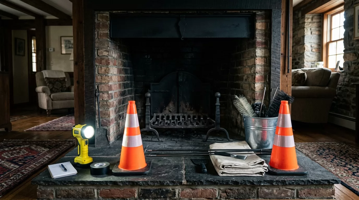 Emergency chimney inspection editorial chimney service tools and fireplace inspection setup