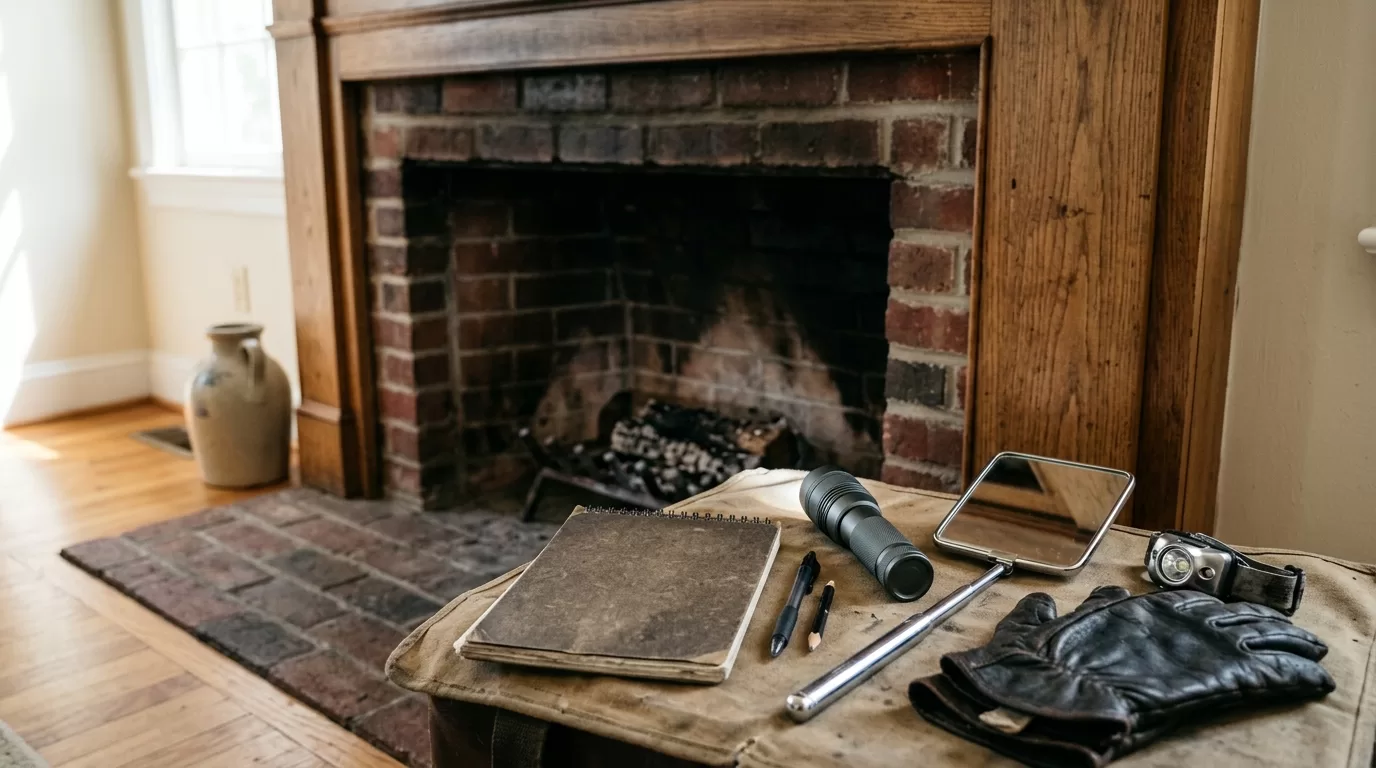 Level 1 chimney inspection editorial chimney service tools and fireplace inspection setup