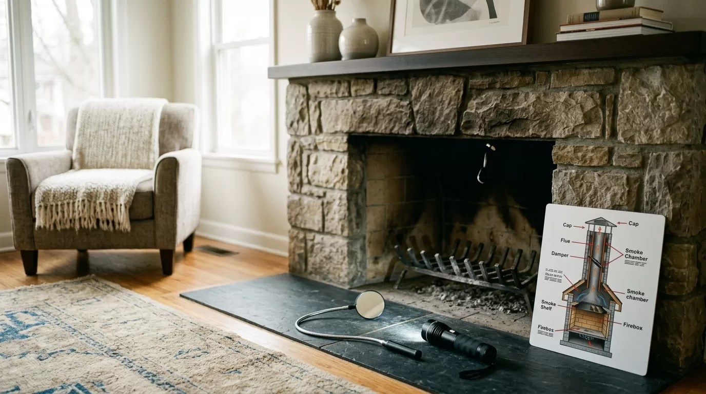 Smoky fireplace troubleshooting editorial chimney service tools and fireplace inspection setup