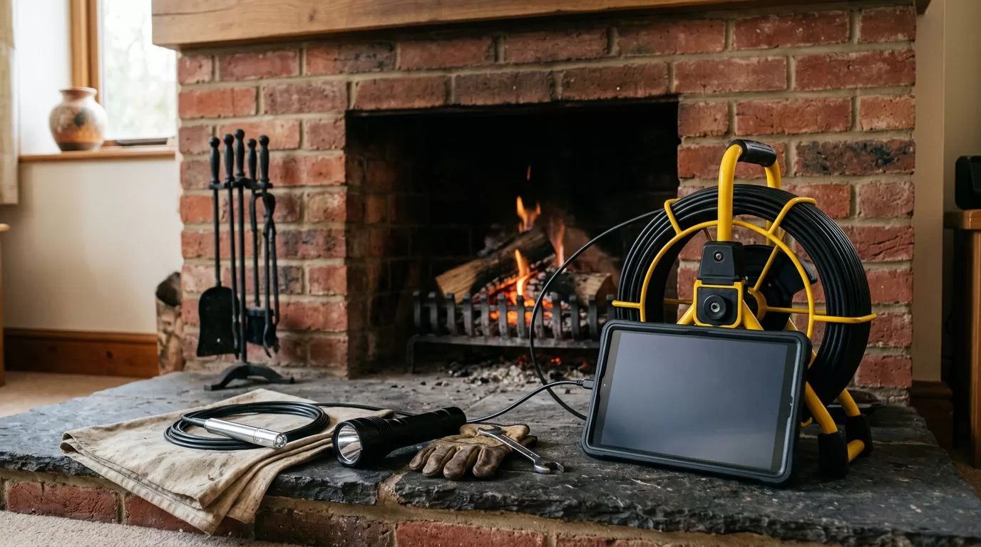 Video chimney inspection editorial chimney service tools and fireplace inspection setup